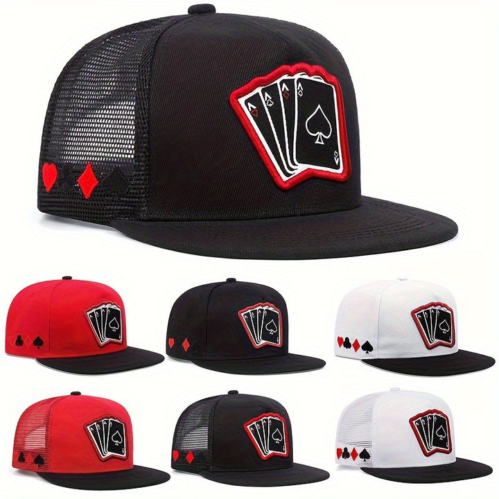 Gorra Snapback de Moda con Diseño de Cartas de Juego - Malla Transpirable, Protección Solar, Ligera para el Verano. Tejido de Tela
