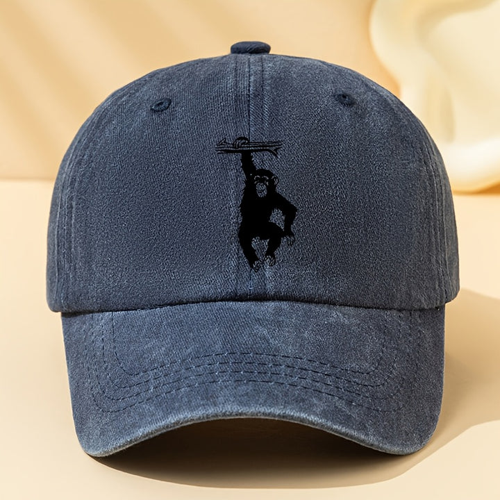 Gorra de Béisbol Retro Lavada con Estampado Gorila , Sombrero Ligero para Hombre al Aire Libre, Visera Curva Festiva, Gorra Trucker