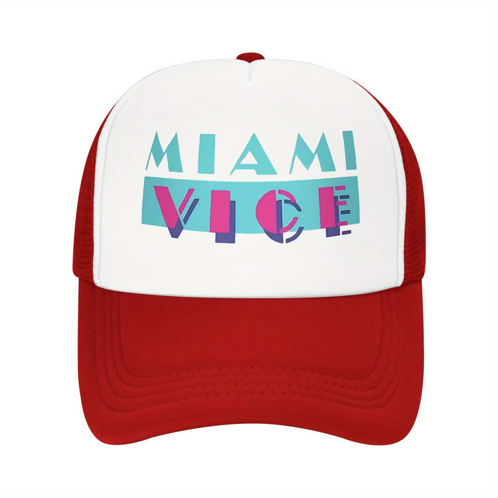 Fabric. Gorra de béisbol inspirada en Miami Vice para hombres y mujeres - Gorra de camionero de malla ligera y transpirable con visera ajustable, diseño en dos tonos, perfecta para todas las estaciones y regalo de vacaciones