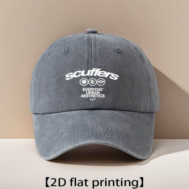Gorra de Béisbol Retro Unisex Ajustable para Hombres y Mujeres con Logo SCUFFERS e Icono de Zapatilla - Gorra Casual Lavada en Azul Oscuro, Estilo Callejero o casual Diseño Plano Duradero (Lavado a Mano) Talla Única, Sombreros, Sombreros para Hombres, Som