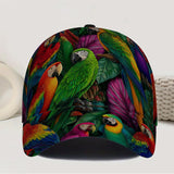 1 gorra de béisbol con estampado 2D de loros tropicales - Gorra ajustable de poliéster elegante con impresión vibrante de cuerpo completo, ligera y ajustable para deportes al aire libre y uso casual, Moda Streetwear,Accesorio de Festival,Diseño Funky,Ajus