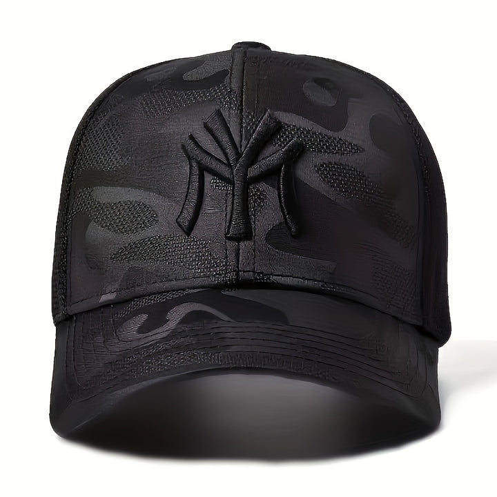 Gorra de béisbol para hombre de poliéster con letras, ajustable, estilo casual, lavado a mano, ligero estiramiento, liviana, protección solar para exteriores, ideal para primavera, otoño, viajes, playa y fiestas, 1 unidad