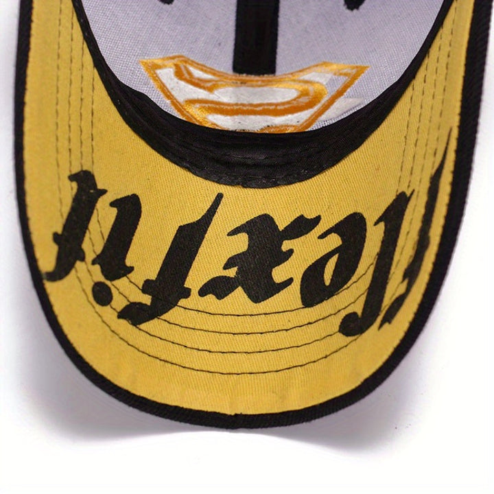 1 Gorra de béisbol de Superman de la Liga de la Justicia de Warner - con logo dorado 'S', ligera, parte trasera de malla transpirable, ajuste ajustable, cierre con cordón, perfecta para deportes al aire libre