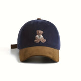 1 Gorra de béisbol unisex de pana con lindo diseño de oso y la letra B - Cierre ajustable con visera, tejido transpirable, doble tono marrón/patchwork, para otoño/invierno, gorra casual y deportiva para hombres y mujeres (Lavar a mano únicamente) - Regalo