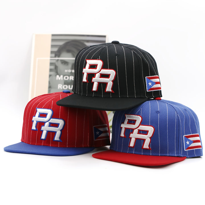 Gorra de béisbol unisex ligera con la bandera de Puerto Rico y bordado - Diseño vibrante de molino de viento, ajustable con cierre, cómodo para todas las estaciones, 56-60 pulgadas, negro con rayas rojas y blancas y parche de la bandera de Puerto Rico,...