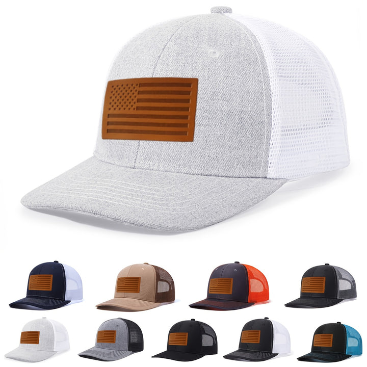 Gorra de Camionero con Bandera Americana Ajustable Snapback - Parte Tras Mesh Transpirable y Gorro Sólido, Unisex para Deportes al aire libre Estilo Dad Hat Diseño Bicolar Patriótico Confort Todo el año Ideal Regalo 4to Julio Uso Casual Accesoario Patrio