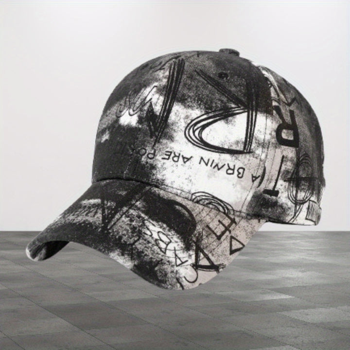 1 gorra de béisbol de arte urbano - Ajustable, ligera, negra con diseño de grafiti blanco, perfecta para uso casual, baile urbano y fiestas, gorra de baile urbano | Gorra estilo grafiti | Accesorio ajustable para la cabeza