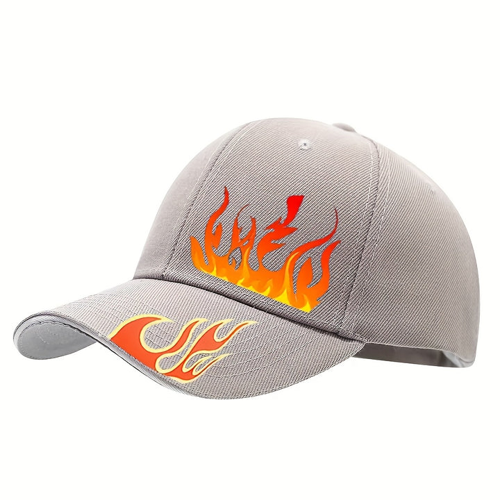 Gorra de béisbol para hombre, 1 unidad, ligera con diseño de llamas vibrantes, tejido transpirable y sin estirar, ideal para streetwear, ciclismo y viajes, lavable a mano, ajustable, accesorio urbano, cómoda