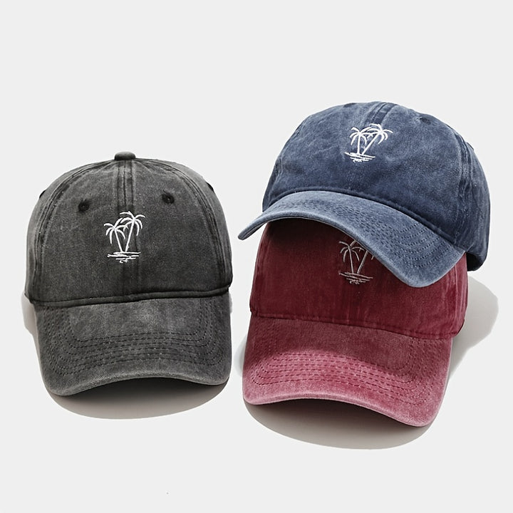 Gorra de Béisbol Retro para Hombre con Bordado de Palmera y Estilo Casual Lavado