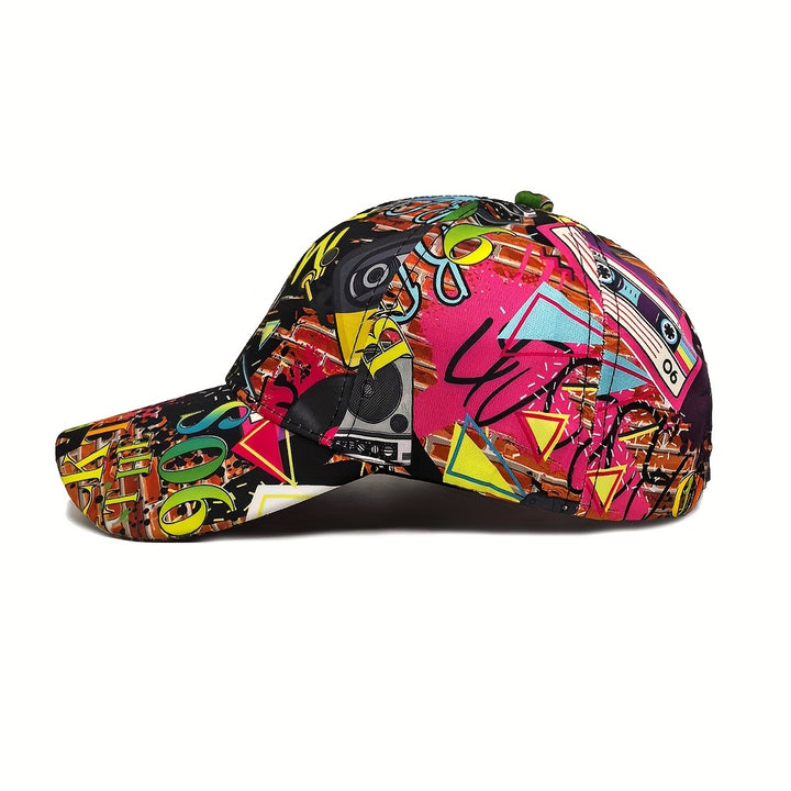 Gorra de Béisbol Retro FUODRAO para Hombres - Estilo Hip-Hop Graffiti de los 90, Poliéster Ligero, Ajustable con Cierre Snapback, Estampado Vibrante de Cuerpo Completo para Correr al Aire Libre, Deportes y Moda Urbana Casual. Tejido de Tela