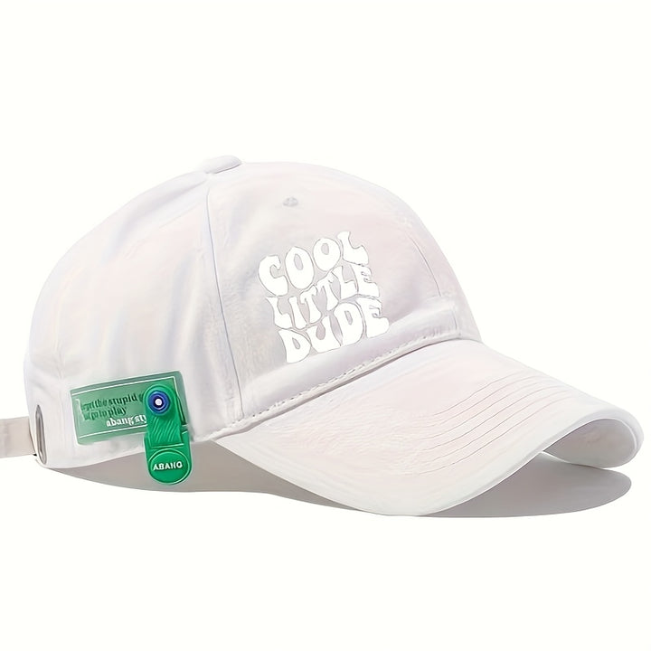 Gorra de béisbol negra con bordado 'COOL LITTLE DUDE' - Poliéster ligero, estilo casual, lavable a mano, tejido no elástico, ideal para hombres y mujeres, ropa de diario | Gorra de estilo casual | Sombrero ligero