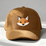 Gorra de béisbol de pana bordada con zorro - Snapback ajustable, gorra de camionero unisex transpirable con visera curva, estilo Y2K para hombres y mujeres, moda de verano, ropa casual, sombrero casual | Gorra de moda Y2K | Sombrero duradero