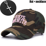 Juego de 2 piezas (gorra + collar) Gorra de béisbol con camuflaje y letras favoritas del dios para hombre, gorra deportiva transpirable de verano al aire libre, sombrero de sol unisex ajustable