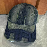 Gorra de béisbol de mezclilla urbana para hombres y mujeres - Gorra de sol lavada y rasgada de algodón ligero con ajuste ajustable, lavable a mano, artesanía de tiras, accesorio de moda retro versátil