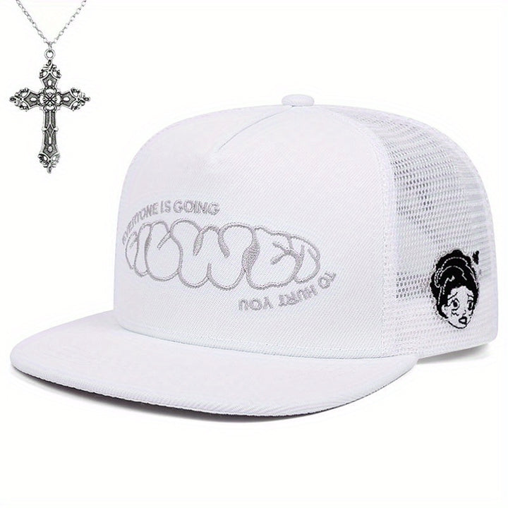 2 piezas (gorra + collar) Gorro de béisbol estilo streetwear para mujer | Bordado con letras y parche de dibujos animados