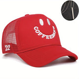 Conjunto de 2 piezas, sombrero + 'adornos', 2025 nuevo rostro sonriente bordado, casual, simple y transpirable gorra de béisbol para mujer, ligera, ajuste ajustable, tejido artesanal, tema de ocasión, lavado a mano o limpieza profesional, gorra de béisbol