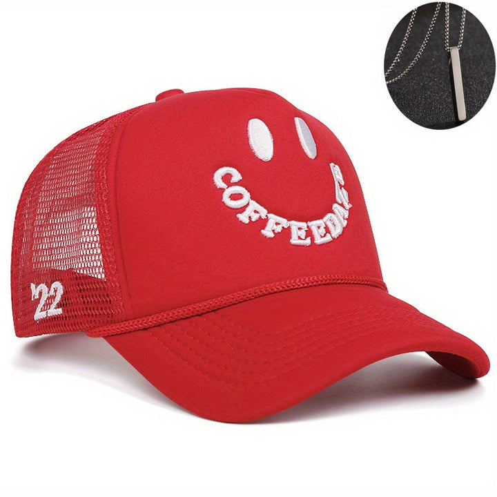 Conjunto de 2 piezas, sombrero + 'adornos', 2025 nuevo rostro sonriente bordado, casual, simple y transpirable gorra de béisbol para mujer, ligera, ajuste ajustable, tejido artesanal, tema de ocasión, lavado a mano o limpieza profesional, gorra de béisbol