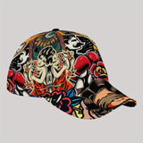 Gorra de Béisbol Hip-Hop Transpirable con Diseño Vibrante de Flores y Calaveras - Cierre Ajustable para Playa, Actividades al Aire Libre, Pesca, Vacaciones - Regalo Casual para Padres, Amigos, Vecinos