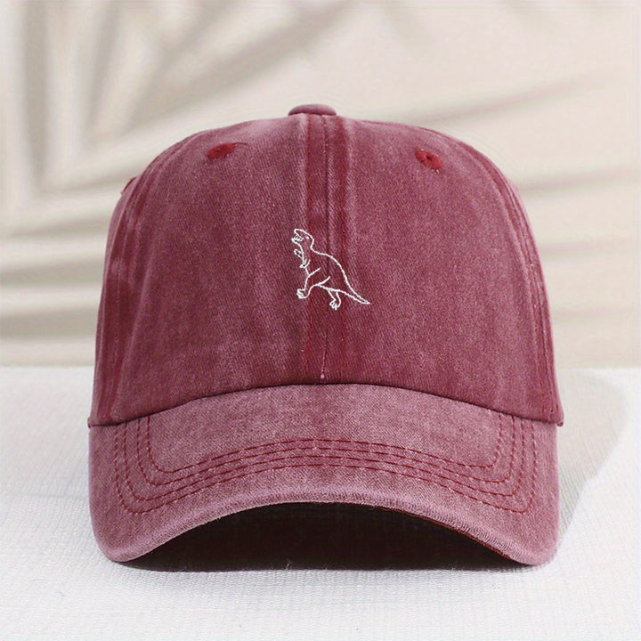 1 Gorra De Béisbol Con Bordado De Dinosaurio Retro Lavado Para Niños, Sombrilla Con Protección Solar, Sombrero De Lengua De Pato Que Combina Con Todo A La Moda