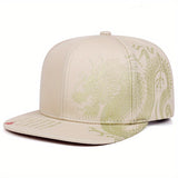 Gorra de borde plano con bordado de dragón rojo, para hombres y mujeres
