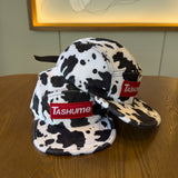 Gorra de bocina plana con flecos de lana de cinco piezas, diseño bordado estilo vaca, diseño de botón ajustable, tejido suave y cómodo, gorra de béisbol estilo hip-hop urbano, adecuada para hombres y mujeres, uso diario, actividades al aire libre