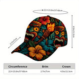1pc Gorra Ajustable Snapback de Poliéster con Estampado Tropical Tiki 2D - Diseño de Cuerpo Completo, Estampado Vibrante, Ideal para Deportes, Running y Moda Urbana