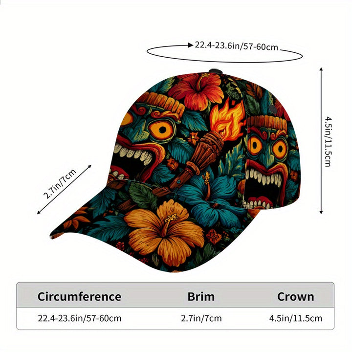 1pc Gorra Ajustable Snapback de Poliéster con Estampado Tropical Tiki 2D - Diseño de Cuerpo Completo, Estampado Vibrante, Ideal para Deportes, Running y Moda Urbana