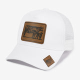 Gorra Trucker Grande de Estilo Europeo con Parches de Malla - Visera Ancha con Estampado Animal de Piel de Vaca, Ligera 50% /, Marrón Pastoral/Beige para Viajes al Aire Libre, Visitas a Granjas y Uso Casual (Ajustable)