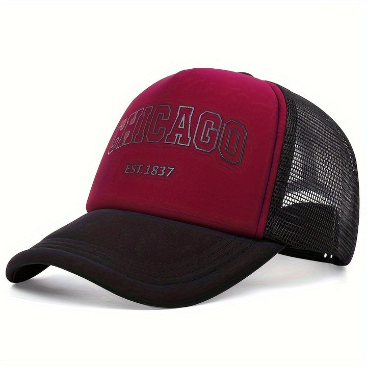 Gorra de malla transpirable con impresión de Chicago Est. 1837 - Gorra de béisbol liviana de punto para todas las estaciones, protección solar unisex para hip-hop, prohibido lavar a máquina