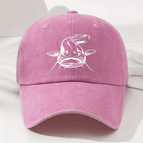 Gorra de Béisbol Blanca con Estampado de Pescado Desgastada, Visera Curva Casual y Suave, Tamaño Ajustable para Exteriores, Gorra Duckbill a la Moda
