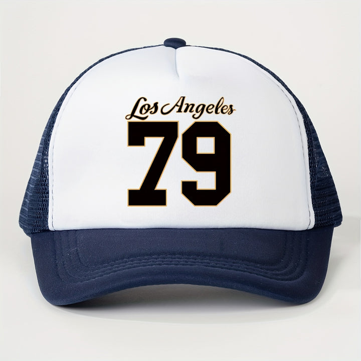 1 Gorra de Malla Estampada Los Ángeles 79 para Todas las Estaciones, Sombrero de Béisbol Unisex Transpirable Ajustable con Visera Curva para Golf y Moda Veraniega para Mujeres, Gorra de Camionero Y2K para Parejas, Gorra de Papá