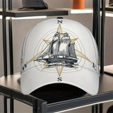 1 gorra de béisbol ajustable con diseño de brújula de navegación y rosa - Poliéster, diseño gráfico de barco a vela de puesta de sol vibrante, ideal para correr, moda de calle y deportes, ropa de cabeza al aire libre | Diseño de puesta de sol vibrante | G