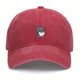 1 pieza de gorra de béisbol bordada con dibujos animados de gatitos grises y blancos, ajustable, ligera, transpirable, para todas las estaciones, poliéster, 100g/m², con instrucciones de cuidado de lavado a mano.