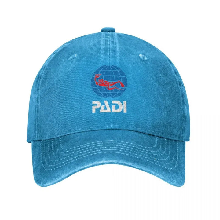 Gorra de Béisbol Lavada y Desgastada PADI - Gorra Snapback Ajustable para Hombres y Mujeres, Gorra Deportiva de Algodón Negra con Logo de Buceo, Ligera y Transpirable para Actividades al Aire Libre, Uso Casual | Ropa para Snorkel | Accesorio para la Cabez