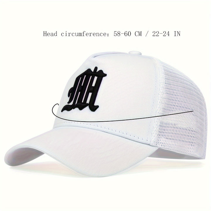 Gorras de béisbol para hombre, mezcla de acrílico, gorra transpirable de verano con malla, gorra de camionero ajustable con detalles bordados - No lavar, también para mujeres