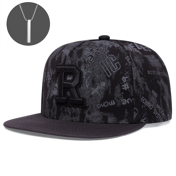 2 piezas un Sombrero más un Collar Ajustable con Cierre Trasero para Hombre y Mujer, Bordado de la Letra K, Sombrero de Papá Unisex con Ala Plana para Béisbol y Hip-Hop para Exteriores