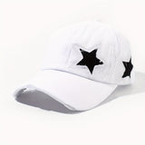 1 pieza, gorra de béisbol ajustable para mujer con doble estrella de cinco puntos bordada - Tejido transpirable, cierre de snapback, diseño blanco y negro para vacaciones al aire libre, uso casual y accesorios navideños, ropa de cabeza para vacaciones, eq