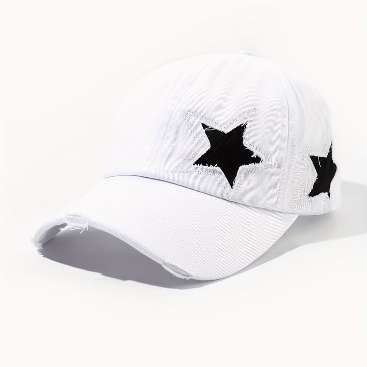 1 pieza, gorra de béisbol ajustable para mujer con doble estrella de cinco puntos bordada - Tejido transpirable, cierre de snapback, diseño blanco y negro para vacaciones al aire libre, uso casual y accesorios navideños, ropa de cabeza para vacaciones, eq