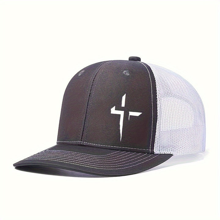 Gorra de camionero creativa con estampado cruzado: gorra de béisbol de moda con espalda de malla, transpirable y ajustable para actividades al aire libre - Negro con diseño de rayo blanco, gorro de cabeza al aire libre | Gorra de camionero elegante | Gorr