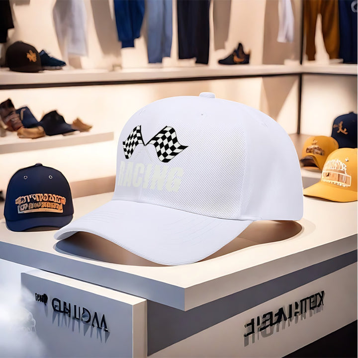 1pc Gorra de Béisbol Racing Trucker - Diseño con Bandera a Cuadros, Ligera y Transpirable para Deportes Motorizados, Ropa Casual Unisex para Hombres y Mujeres, Ajuste Cómodo, Ideal para Estilo Activo y Aficionados al Deporte