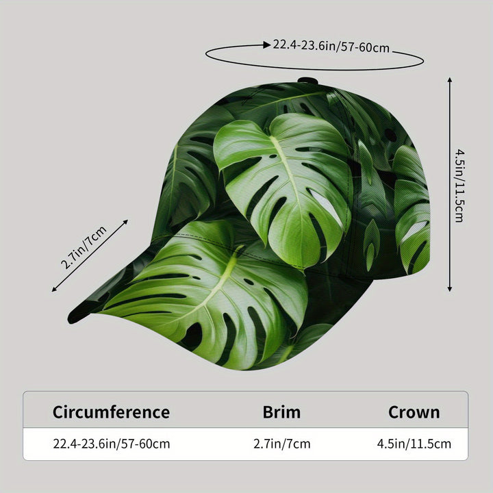 Gorra de béisbol estilo callejero CUTEHSJ con hoja de Monstera verde - Cierre ajustable con hebilla ligera, tejido de poliéster, ideal para playa, actividades al aire libre, pesca y vacaciones, accesorio de vacaciones | Diseño vibrante de gorra | Gorra li