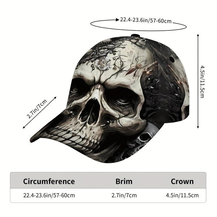 1 gorra de béisbol estilo retro con diseño de calavera gris, unisex, deportiva, 100% poliéster, ligera, ideal para actividades al aire libre, correr y protección solar