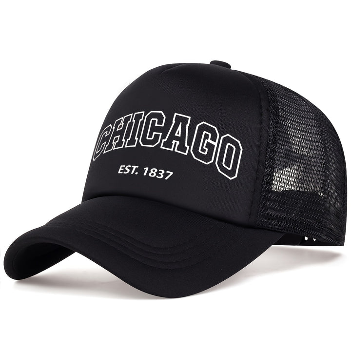 Gorra de malla transpirable con impresión de Chicago Est. 1837 - Gorra de béisbol liviana de punto para todas las estaciones, protección solar unisex para hip-hop, prohibido lavar a máquina