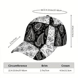 1 pieza, gorra de béisbol con estampado de paisley negro y blanco, gorra ajustable de poliéster ligero, estilo funky para uso casual, ideal para vacaciones y descansos, gorro de vacaciones | Gorra de béisbol funky | Gorra ligera