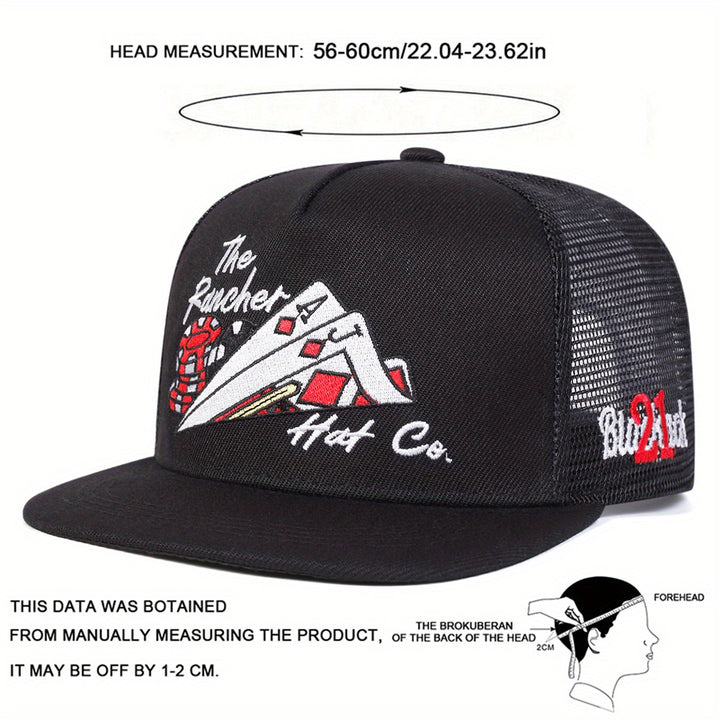 Gorra de béisbol con diseño de cartas de póker para hombres, ajustable con cierre trasero y malla, estilo deportivo casual, 100% poliéster, ideal para viajes de primavera/otoño y vacaciones en la playa