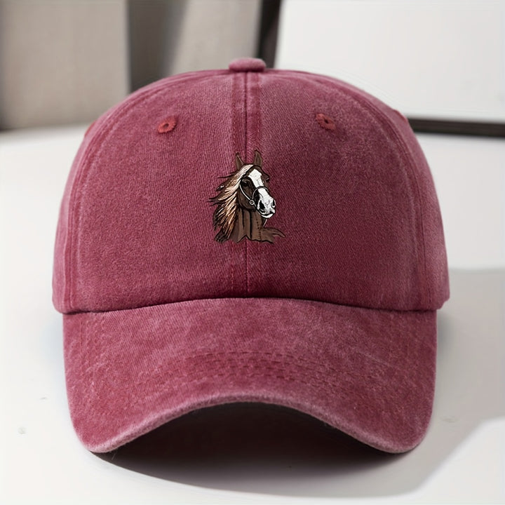 Gorra de béisbol retro lavada ligera para jóvenes con logotipo de cabeza de caballo - Ajuste elástico, cierre de clic, lavable en máquina, gorra casual para todas las estaciones y Ramadán para niños y niñas, accesorio versátil para jóvenes, juguetón, ropa