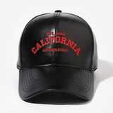 Gorra de béisbol de cuero PU California Golden State - Unisex, ajustable, cierre con botón, protección solar, temática de vacaciones, artesanal con bordado y diseño tejido