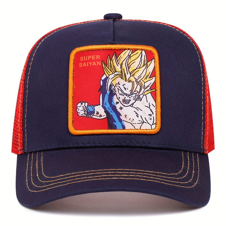 Super Saiyan Anime Logo & Símbolo de Goku/Zen Gorra Trucker - Malla Ligera Snapback, Diseño Icónico de Manga para Hombres y Mujeres, Casual y Cómoda (Inspirado Oficialmente)