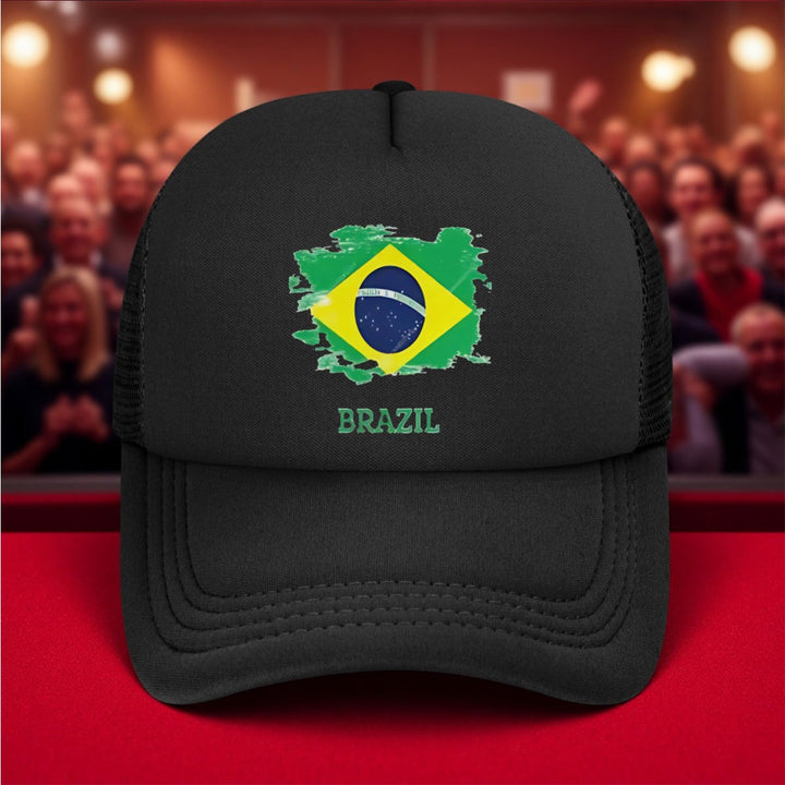 1 Gorra de Béisbol con Bandera Brasileña - Gorro Trucker Estampado con la Bandera de Brasil (Verde, Amarillo, Azul), Poliéster Ligero y Transpirable para Hombres y Mujeres, Exposición Hexagonal, Deportes, Viajes, Uso Diario - Accesorio Unisex, Sombrero Mo