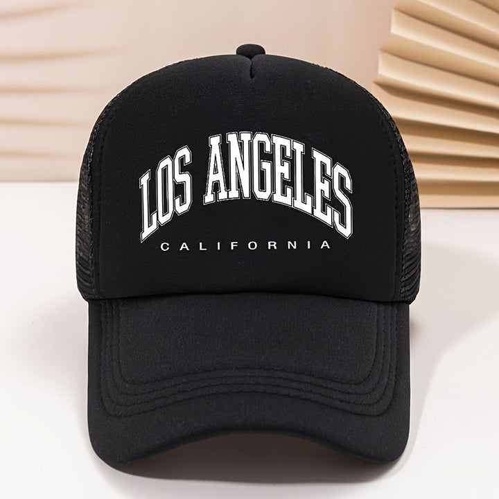 Gorra de béisbol con visera curva estilo hippie, diseño de Los Ángeles, malla transpirable, gorra trucker ajustable, para deportes al aire libre y uso casual